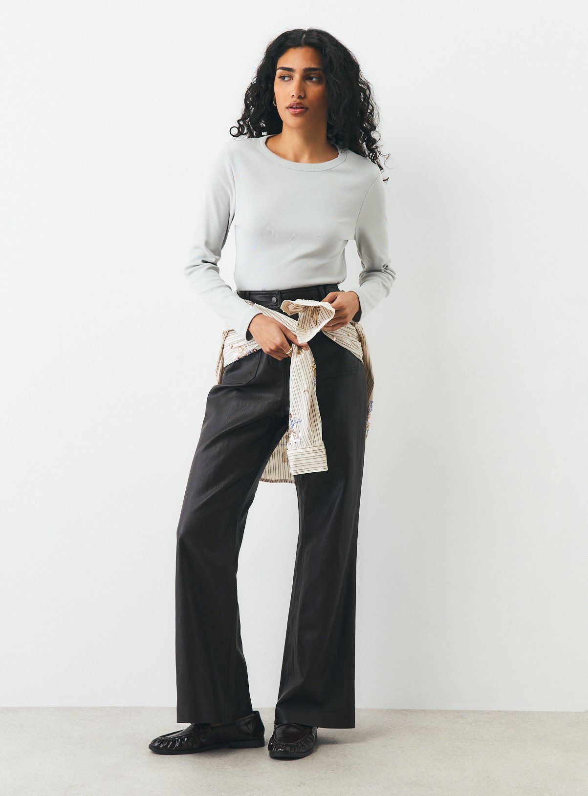 Light Grey Long Sleeve Ribbed Top XL - Image 2 thumbnail